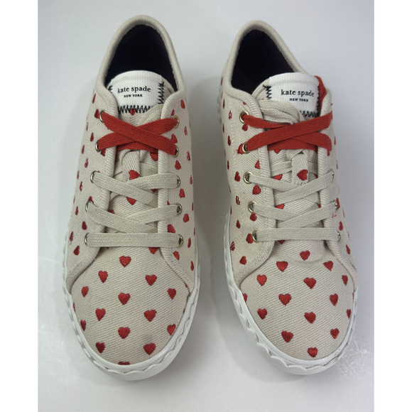 Kate Spade New York Vale Sneakers Red Heart Embroidered Canvas Shoes EUC Size 9 - Picture 15 of 15